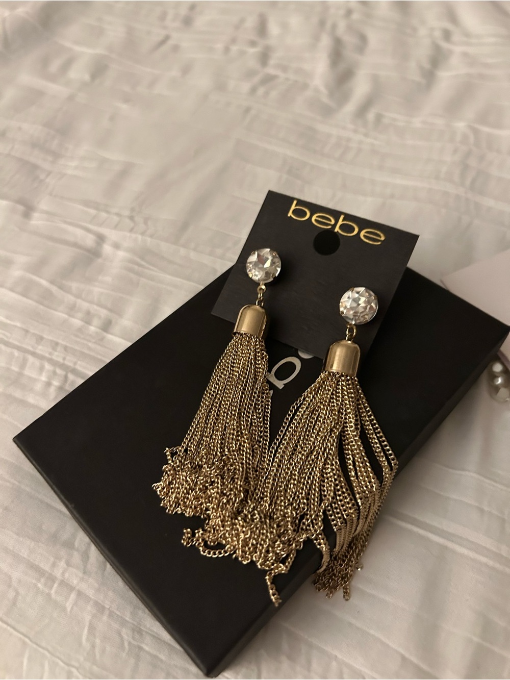bebe Gold Crystal-Top Chain Tassel Earrings